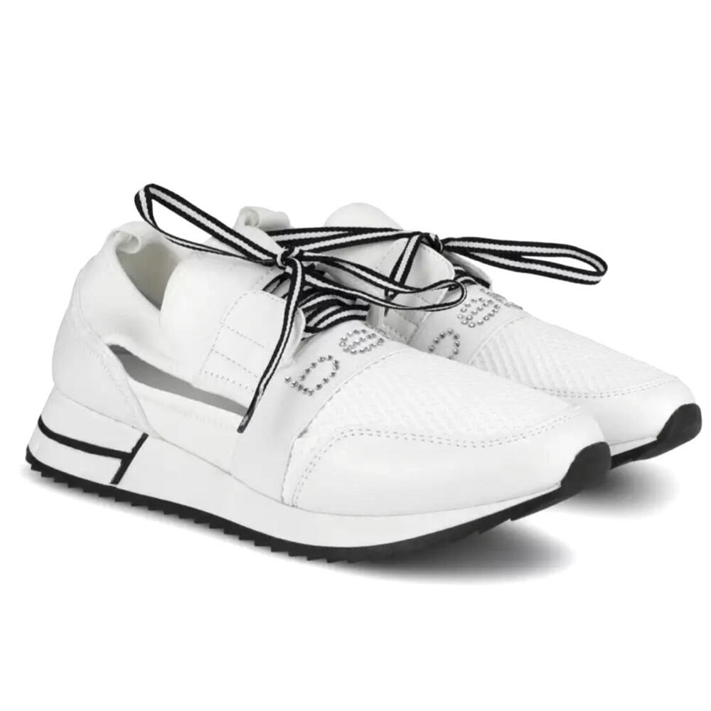 BEBE Brienna White CRYSTAL LOGO BLING Cutout Sport Fashion Sneakers